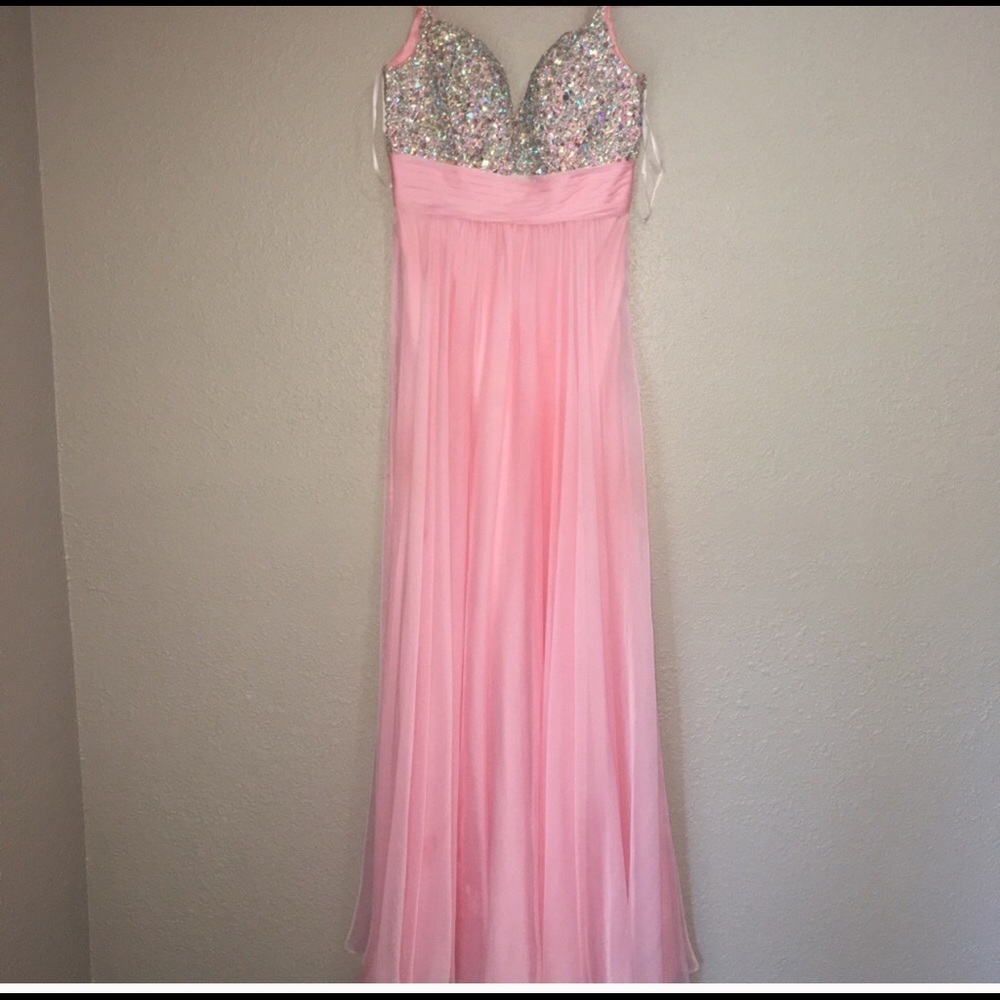 Pink prom dress with beaded top